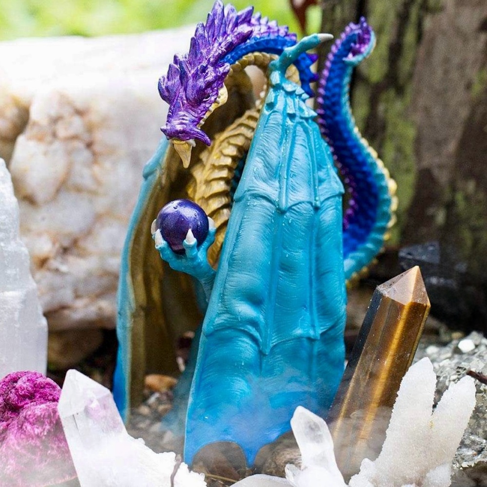 NWT, Safari Ltd. Wizard Dragon with Crystal Ball in Blue and Purple, 6 in Tall
